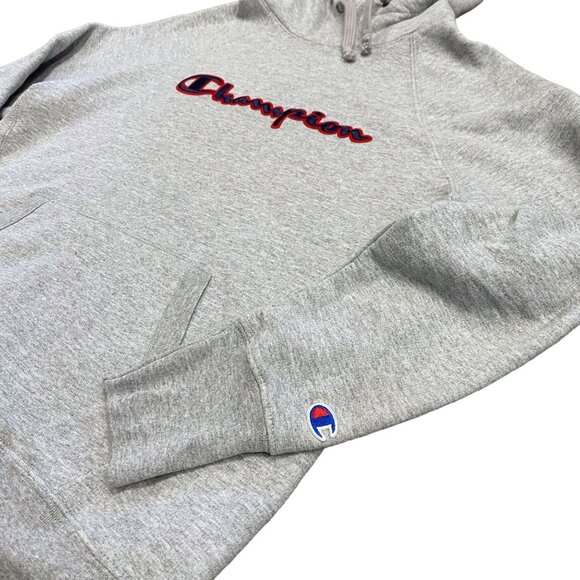 Champions S Grey Pullover Hoodie Kangaroo Pocket Athletic Sweatshirt Spellout - Picture 7 of 13
